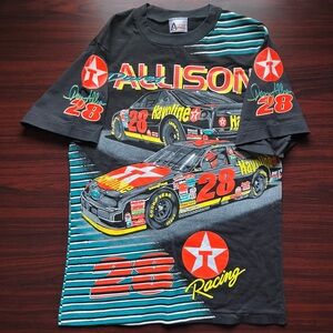Vintage 90s Davey Allison Texaco NASCAR AOP All Over Print T-Shirt Size Large